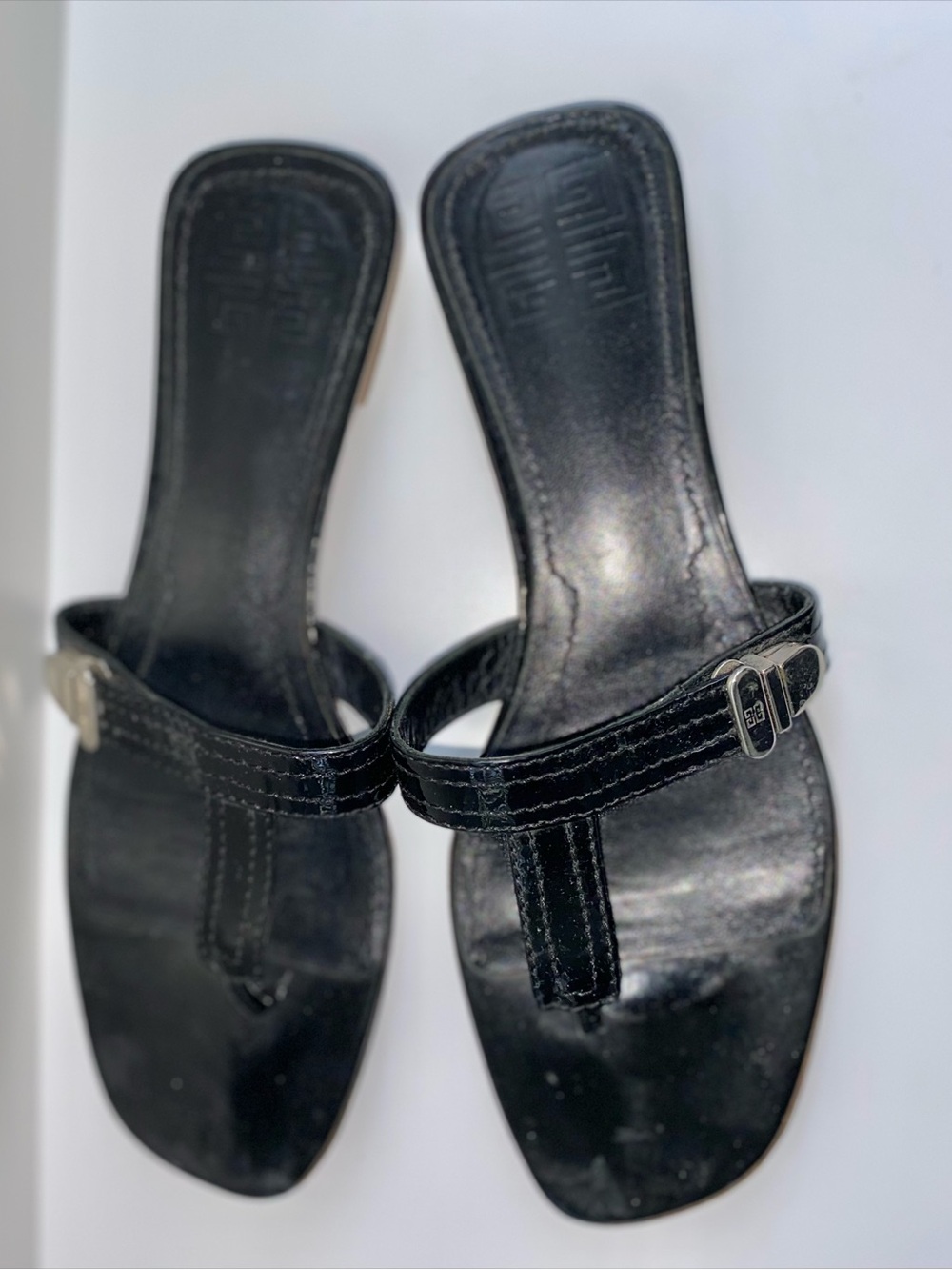 Authentic Givenchy Black Leather Women's Slide Sandals with Silver Buckle